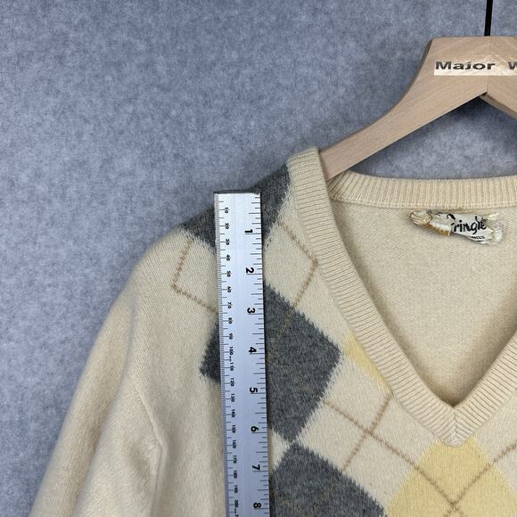 Vintage Pringle Scotland Argyle Sweater 100% Lambswool Men's Medium Cream - Picture 3 of 14